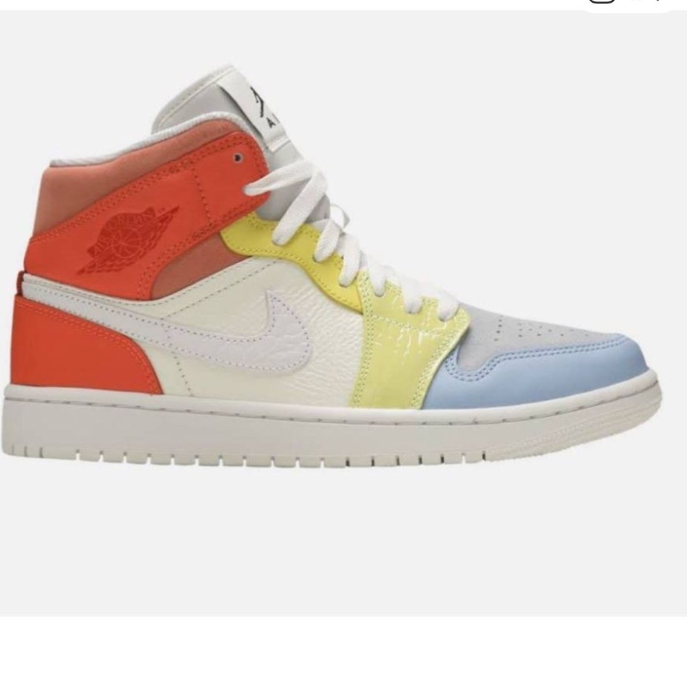 NIKE Air Jordan 1 Mid 'To My First Coach' Sneakers Size 7.5 Blue, orange, Multi